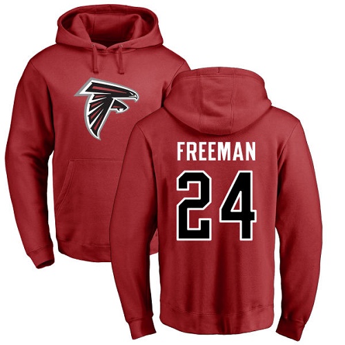 Atlanta Falcons Men Red Devonta Freeman Name And Number Logo NFL Football #24 Pullover Hoodie Sweatshirts->nfl t-shirts->Sports Accessory